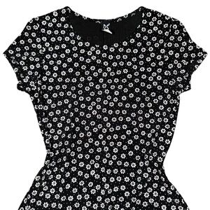 Black And White Vintage 90s Grunge Girl Floral Dress